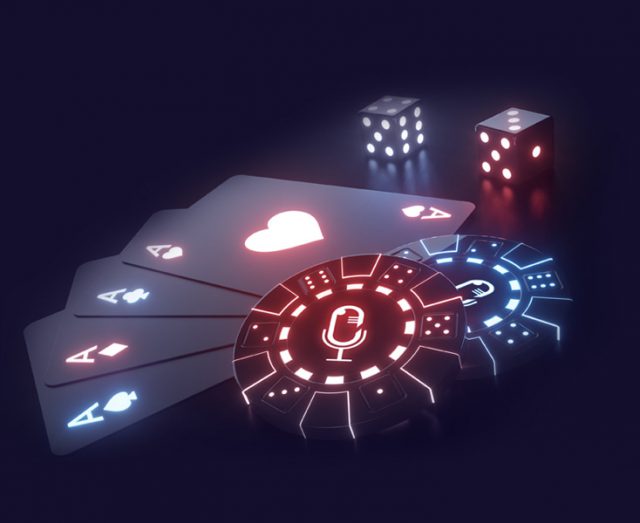Betting chips, cards & dice