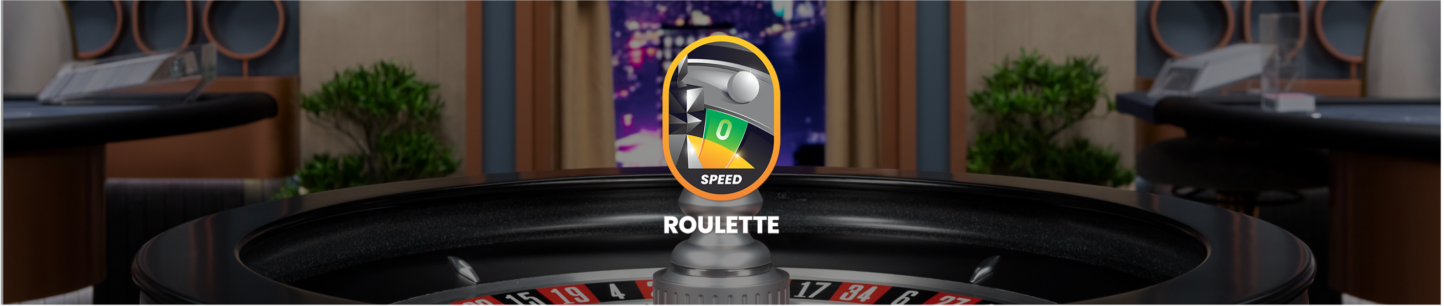 Speed Roulette banner with the logo in the centre against a roulette wheel in the background.