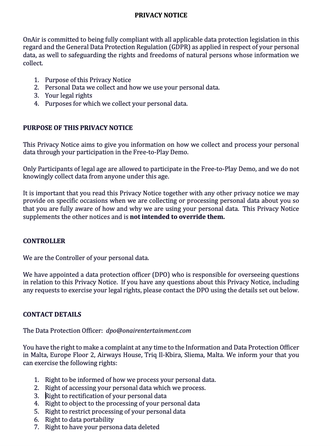 Screenshot of the terms and conditions of Nexus Roulette's free-to-play demo.